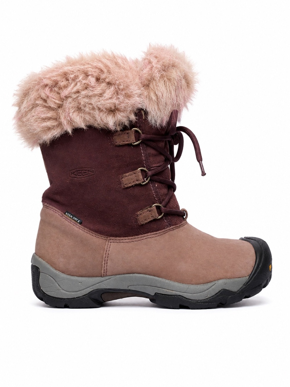 KEEN Helena Waterproof Leather Faux Fur Winter Snow Boots Brown Burgundy Pink 7